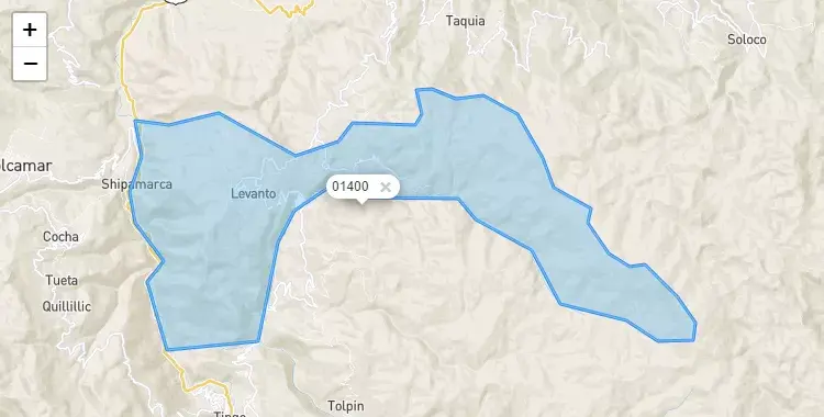 Mapa de la zona del código postal 01400 en Levanto, Amazonas