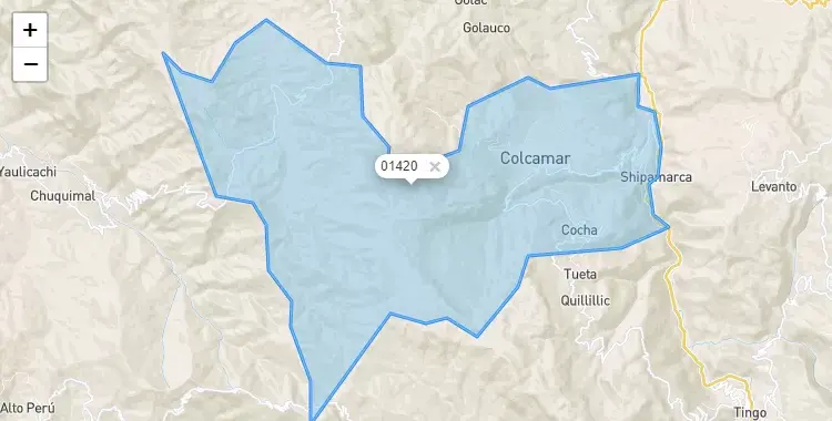 Mapa de la zona del código postal 01420 en Colcamar, Amazonas