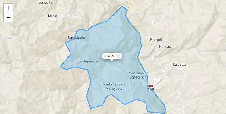 Mapa de la zona del código postal 01435 en San Juan de Lopecancha, Amazonas