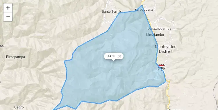 Mapa de la zona del código postal 01450 en San Francisco del Yeso, Amazonas