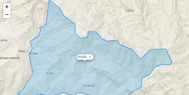 Mapa de la zona del código postal 01545 en Ocalli, Amazonas