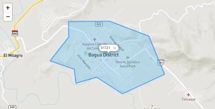 Mapa de Bagua, capital de la provincia de Bagua, Amazonas