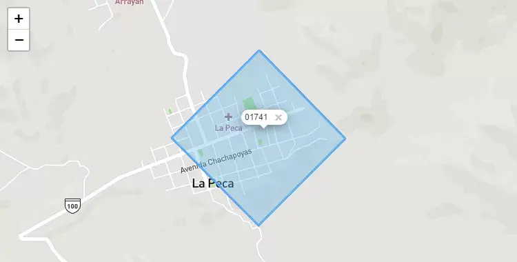 Mapa de la zona del código postal 01741 en La Peca, Amazonas