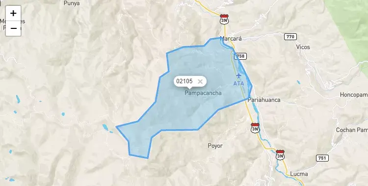 Mapa de la zona del código postal 02105 en Anta, Ancash