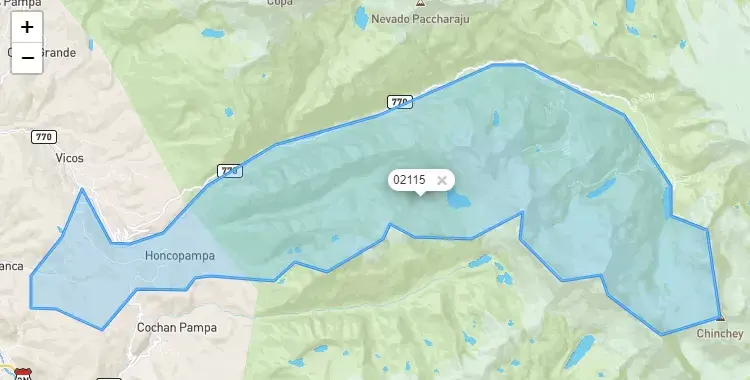 Mapa de la zona del código postal 02115 en San Miguel de Aco, Ancash