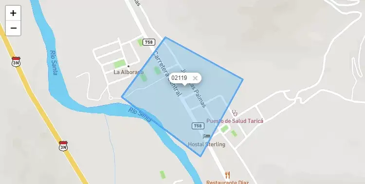 Mapa de la zona del código postal 02119 en Tarica, Ancash