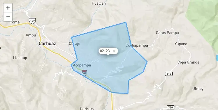 Mapa de la zona del código postal 02123 en Acopampa, Ancash