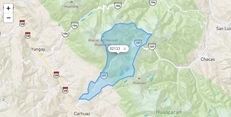 Mapa de la zona del código postal 02133 en Shilla, Ancash