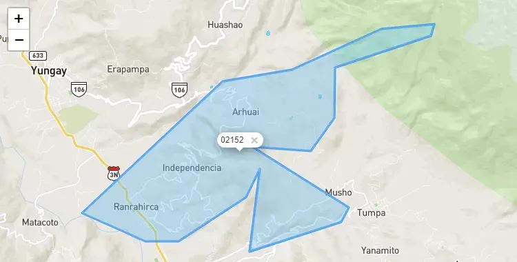 Mapa de la zona del código postal 02152 en Ranrahirca, Ancash