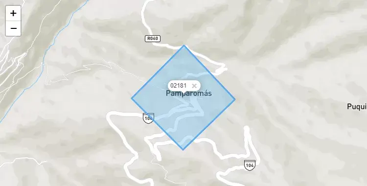 Mapa de la zona del código postal 02181 en Pamparomas, Ancash