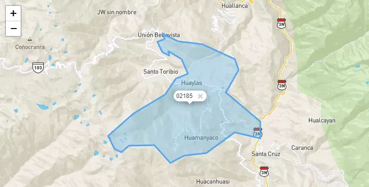Mapa de Huaylas, capital de la provincia de Huaylas, Ancash