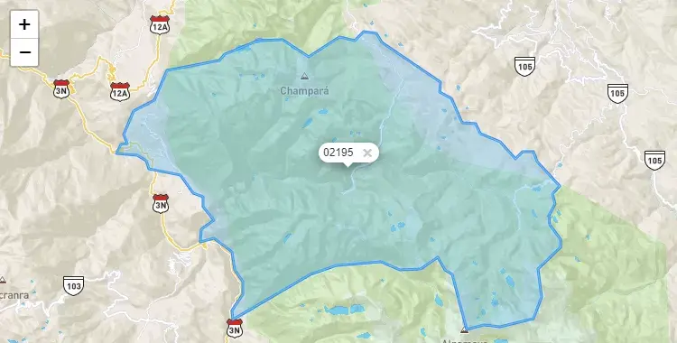 Mapa de la zona del código postal 02195 en Yuracmarca, Ancash