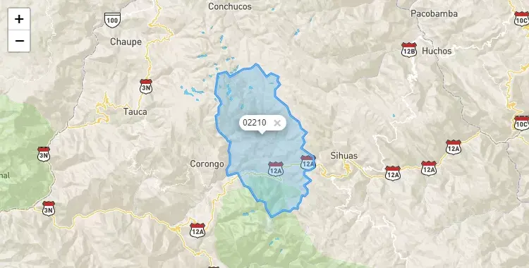 Mapa de la zona del código postal 02210 en Cusca, Ancash