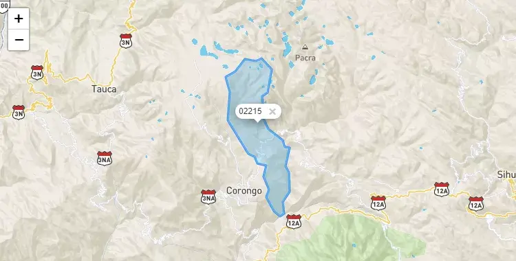 Mapa de la zona del código postal 02215 en Aco, Ancash