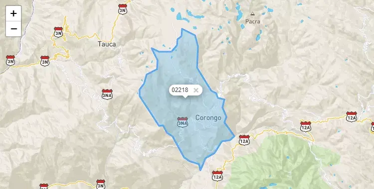 Mapa de Corongo, capital de la provincia de Corongo, Ancash