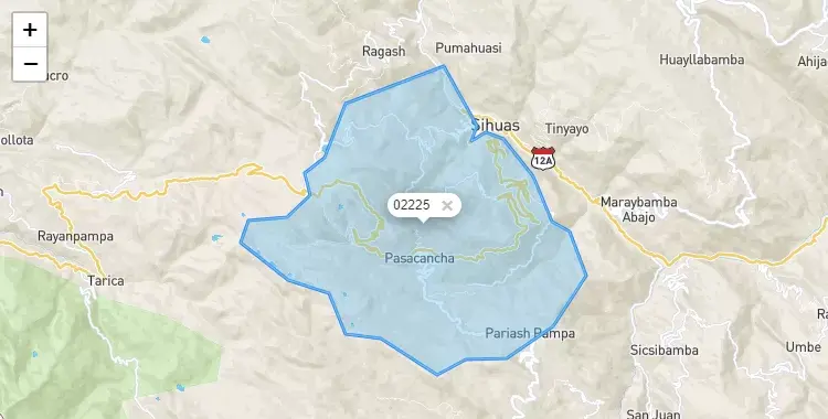 Mapa de la zona del código postal 02225 en Cashapampa, Ancash