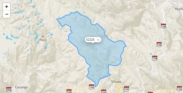 Mapa de la zona del código postal 02228 en Ragash, Ancash
