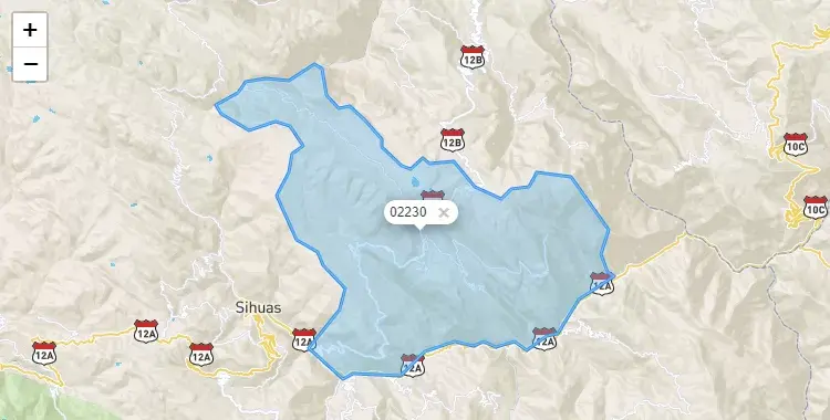 Mapa de la zona del código postal 02230 en Huayllabamba, Ancash