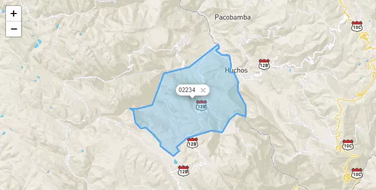 Mapa de la zona del código postal 02234 en Quiches, Ancash