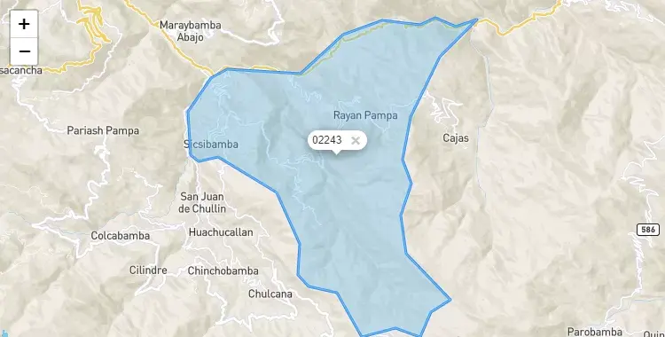 Mapa de la zona del código postal 02243 en Sicsibamba, Ancash
