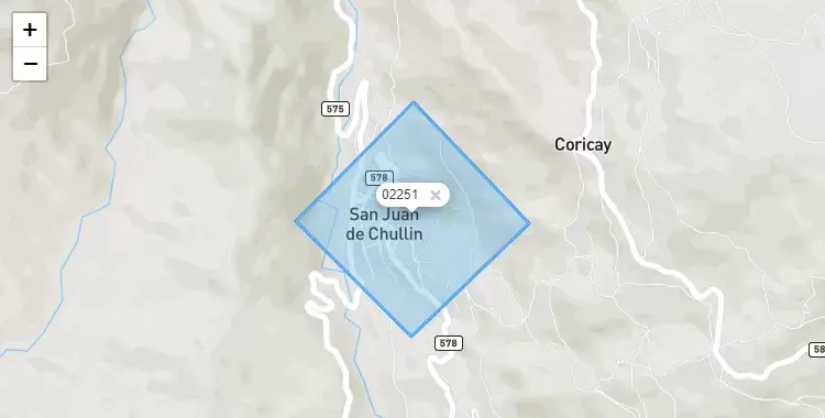 Mapa de la zona del código postal 02251 en San Juan, Ancash