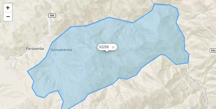 Mapa de la zona del código postal 02258 en Quinuabamba, Ancash