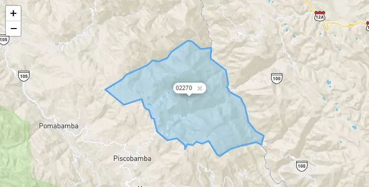 Mapa de la zona del código postal 02270 en Fidel Olivas Escudero, Ancash