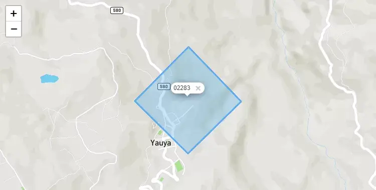 Mapa de la zona del código postal 02283 en Yauya, Ancash
