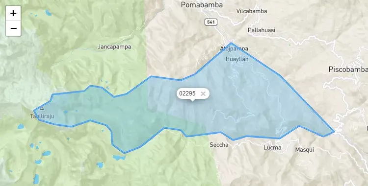 Mapa de la zona del código postal 02295 en Huayllan, Ancash