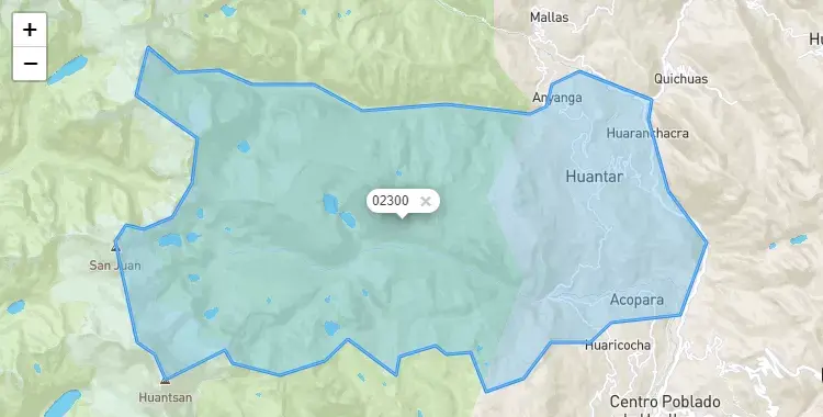 Mapa de la zona del código postal 02300 en Huantar, Ancash