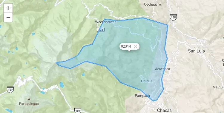 Mapa de Acochaca, capital de la provincia de Asunción, Ancash