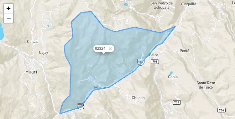 Mapa de la zona del código postal 02324 en Masin, Ancash