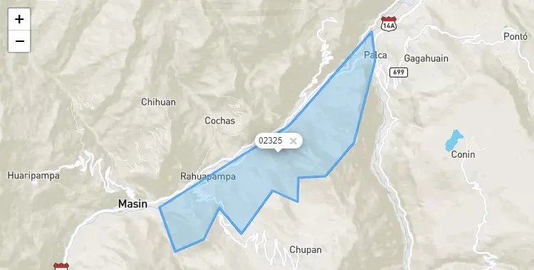 Mapa de la zona del código postal 02325 en Rahuapampa, Ancash