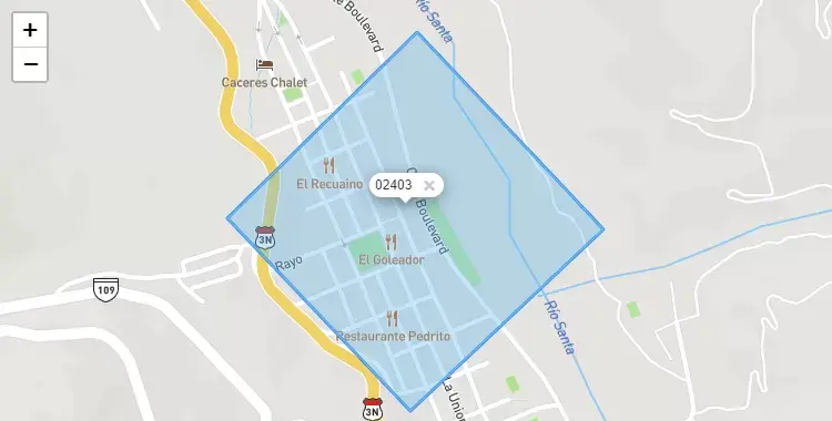 Mapa de Recuay, capital de la provincia de Recuay, Ancash
