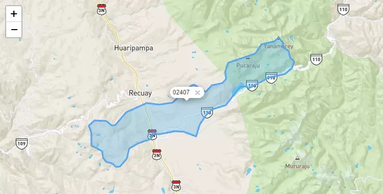 Mapa de la zona del código postal 02407 en Ticapampa, Ancash