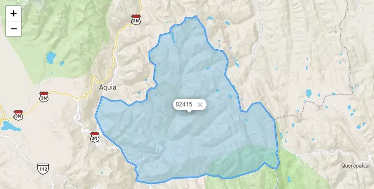 Mapa de la zona del código postal 02415 en Huasta, Ancash