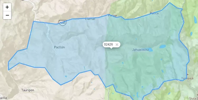 Mapa de la zona del código postal 02426 en Pacllon, Ancash