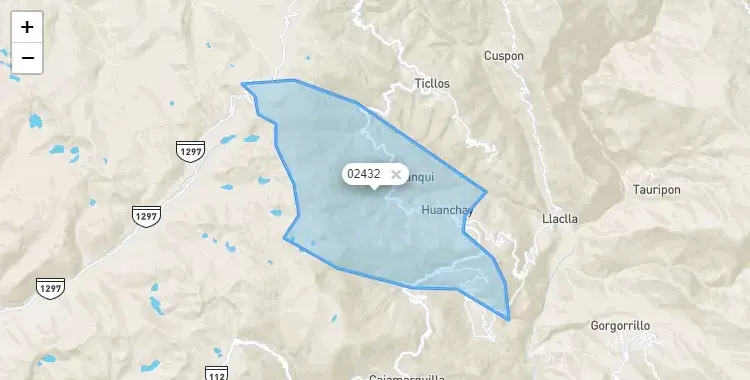 Mapa de la zona del código postal 02432 en San Miguel de Corpanqui, Ancash