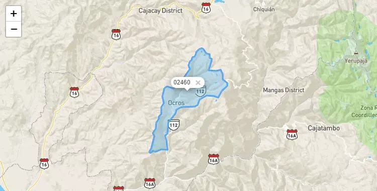 Mapa de Ocros, capital de la provincia de Ocros, Ancash