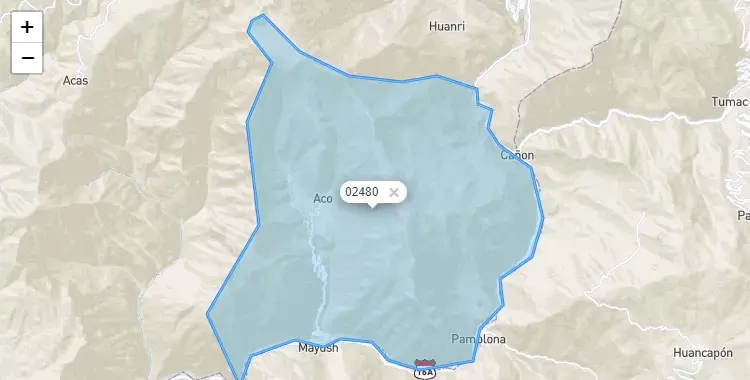 Mapa de la zona del código postal 02480 en Carhuapampa, Ancash
