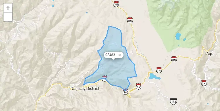 Mapa de la zona del código postal 02483 en Pampas Chico, Ancash