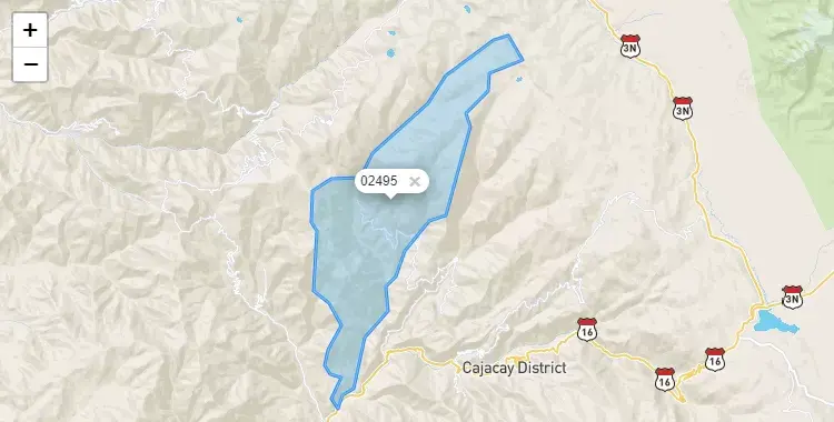 Mapa de la zona del código postal 02495 en Huayllapampa, Ancash