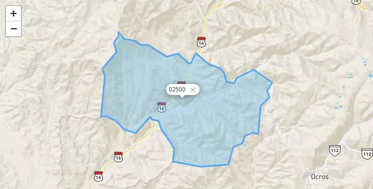 Mapa de la zona del código postal 02500 en Colquioc, Ancash
