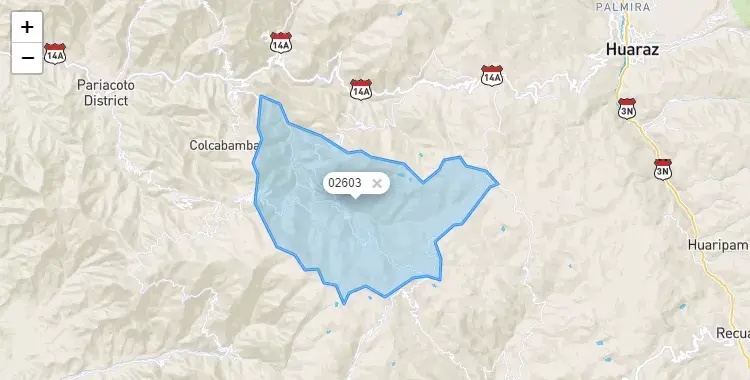 Mapa de la zona del código postal 02603 en La Libertad, Ancash