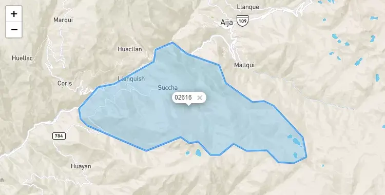 Mapa de la zona del código postal 02616 en Succha, Ancash