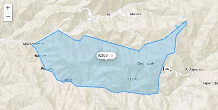 Mapa de la zona del código postal 02630 en Cochapeti, Ancash