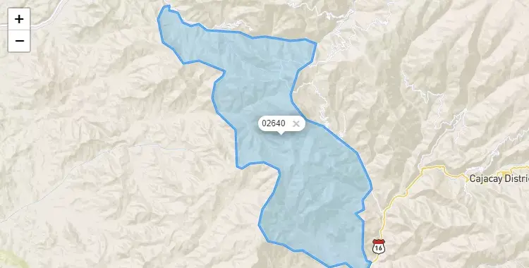 Mapa de la zona del código postal 02640 en Pararín, Ancash