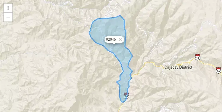 Mapa de la zona del código postal 02645 en Llacllin, Ancash