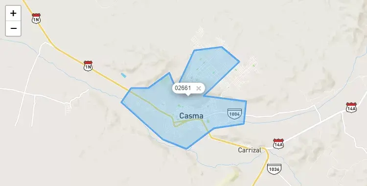 Mapa de Casma, capital de la provincia de Casma, Ancash