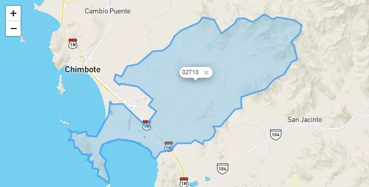 Mapa de la zona del código postal 02710 en Nuevo Chimbote, Ancash